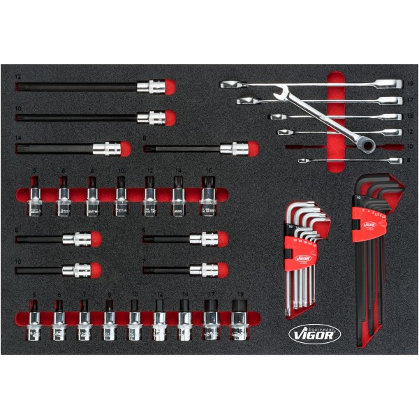 Vigor V5173 Socket, offset screwdriver, ratcheting combination wrench set
